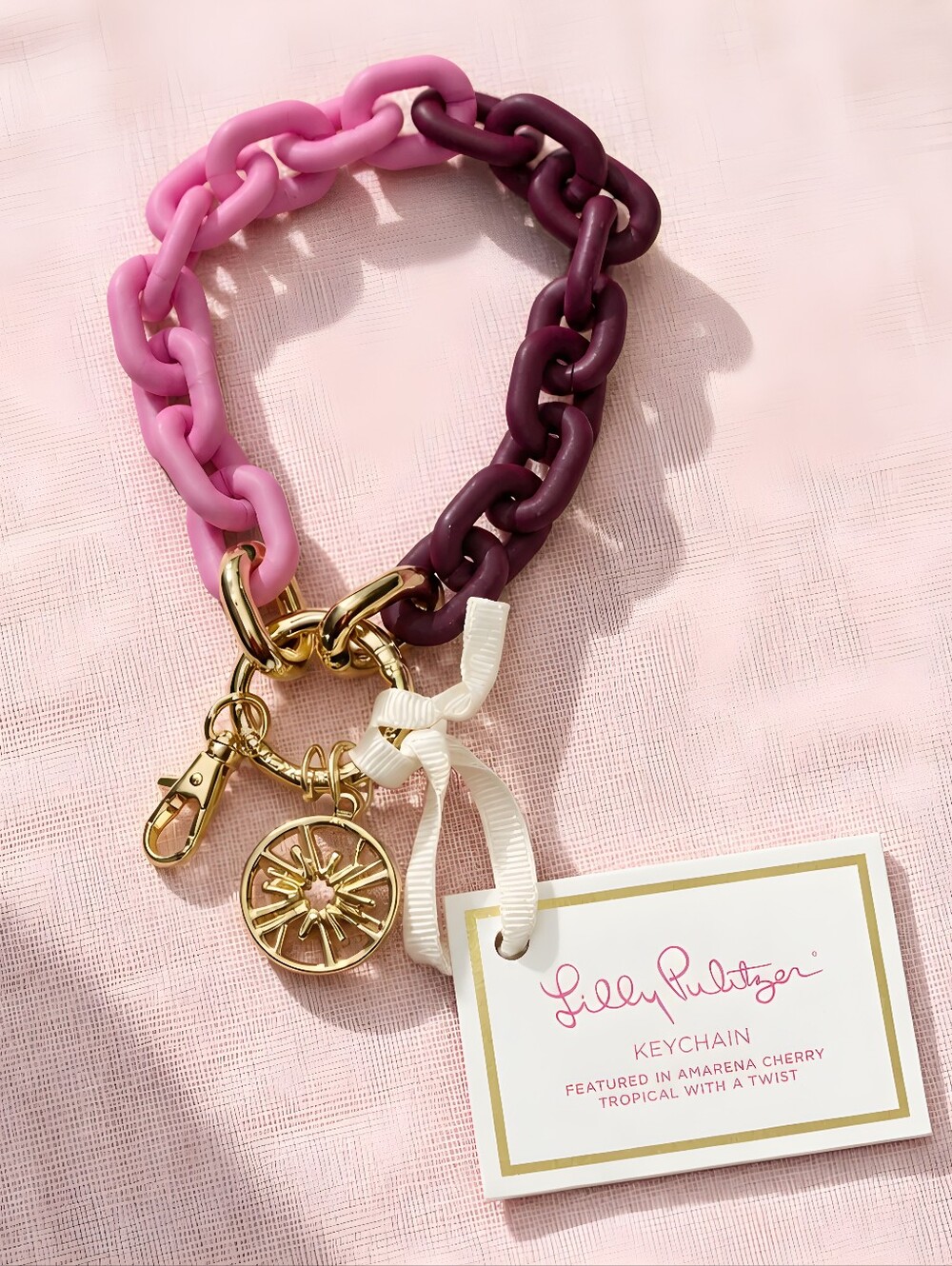 Lilly Pulitzer Pink and Plum Chain Charm Keyring/Bagcharm with Gold Accents